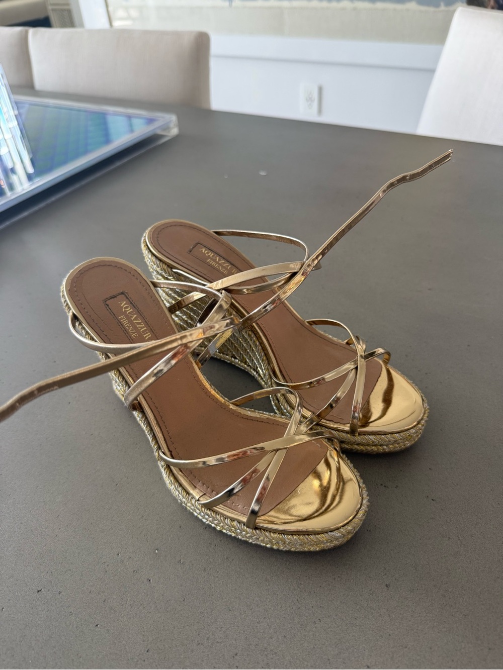 Aquazzura Metallic Gold Strappy Espadrille Sandals - Picture 3 of 3